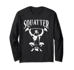 Jesus Squatter - Lustige Kugelhantel Kniebeugen Gewichtheben Langarmshirt von Retro Christian Apparel Jesus Merch Gifts