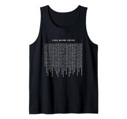 Code Before Coffee - Lustiger minimalistischer Programmierer Tank Top von Retro Coding Programming Apparel Gifts