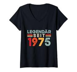 Damen Legendär Seit 1975 Retro Mann Frau Deko 50. Geburtstagsshirt T-Shirt mit V-Ausschnitt von Retro Deko Jahrgang Geburtstage Geschenkideen