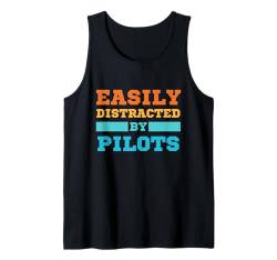 Lässt sich leicht von Piloten ablenken, lustiger Flugzeugliebhaber Tank Top von Retro Easily Distracted By Apparel Gifts