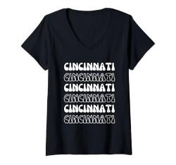 Damen Cincinnati USA – Groovy American City Vacation Souvenir T-Shirt mit V-Ausschnitt von Retro Favorite USA City Apparel Gifts