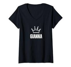 Damen Gianna Queen Crown - Custom Vorname Geburtstag #1 Gewinner T-Shirt mit V-Ausschnitt von Retro Funny First Name Birthday Apparel Gifts