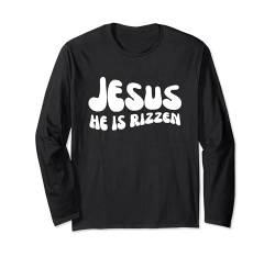 Jesus He Is Rizzen - Lustiges Meme Groovy Christian Faith Langarmshirt von Retro Groovy Jesus Apparel Gifts