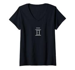 Damen Gemini The Twins - Minimalistisches Sternzeichen T-Shirt mit V-Ausschnitt von Retro Horoscope Astrology Zodiac Apparel Gifts