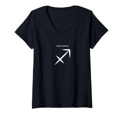 Damen Schütze, der Bogenschütze, minimalistisches Sternzeichen T-Shirt mit V-Ausschnitt von Retro Horoscope Astrology Zodiac Apparel Gifts