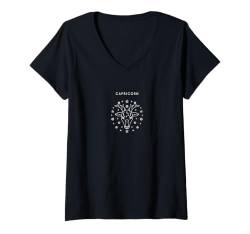 Damen Steinbockziege - Minimalistische Sternzeichen-Grafik T-Shirt mit V-Ausschnitt von Retro Horoscope Astrology Zodiac Apparel Gifts