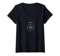 Damen Wassermann der Wasserträger Grafik - Minimalistisches Sternzeichen T-Shirt mit V-Ausschnitt von Retro Horoscope Astrology Zodiac Apparel Gifts