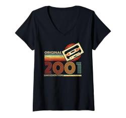 Damen Jahrgang 2001 Retro Geburtstagsshirt zum 24. Geburtstag T-Shirt mit V-Ausschnitt von Retro Jahrgang Geburtstag Geschenk Lustig Kassette