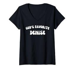 Damen God's Favorite Denise – lustig, christlich, religiös T-Shirt mit V-Ausschnitt von Retro Personalized Christian Apparel Gifts