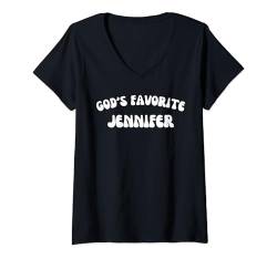 Damen God's Favorite Jennifer – lustig, christlich, religiös T-Shirt mit V-Ausschnitt von Retro Personalized Christian Apparel Gifts