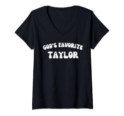 Damen God's Favorite Taylor – lustig, christlich, religiös T-Shirt mit V-Ausschnitt von Retro Personalized Christian Apparel Gifts