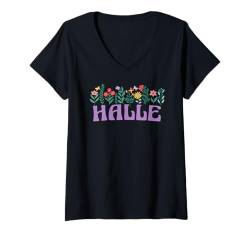 Damen Wildblume Floral Halle Vorname Muttertag Frauen T-Shirt mit V-Ausschnitt von Retro Personalized Girl Name Tees