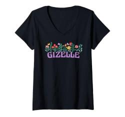 Damen Wildflower Floral GIZELLE Vorname Muttertag Frauen T-Shirt mit V-Ausschnitt von Retro Personalized Girl Name Tees