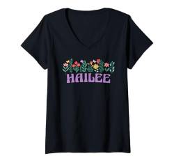 Damen Wildflower Floral HAILEE Vorname Muttertag Frauen T-Shirt mit V-Ausschnitt von Retro Personalized Girl Name Tees