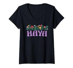 Damen Wildflower Floral HAYA Vorname Muttertag Frauen T-Shirt mit V-Ausschnitt von Retro Personalized Girl Name Tees