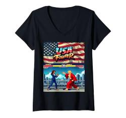 Damen Retro Politik Duell Kamala gegen Donald, 90er Arcade Stil T-Shirt mit V-Ausschnitt von Retro Politik Duell Kamala gegen Donald