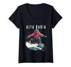 Damen Alta Badia Italy Retro Snowboarder Vintage Snowboarder T-Shirt mit V-Ausschnitt von Retro Snowboarding Tees & Ski Outfits