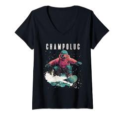 Damen Champoluc Italien Retro Snowboarder Vintage Snowboarder T-Shirt mit V-Ausschnitt von Retro Snowboarding Tees & Ski Outfits