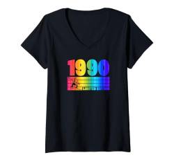 Damen 1990 Birth Year Limited Edition Snowboard Thema Geburtstag T-Shirt mit V-Ausschnitt von Retro Snowboarding Themed Birthday Party Supplies