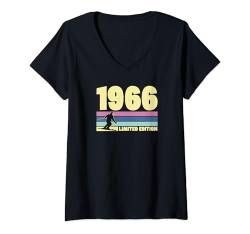 Damen 1966 Geburtsjahr Limited Edition 80er Jahre Stil Skifahren Geburtstag T-Shirt mit V-Ausschnitt von Retro Style Ski Themed Birthday Party Supplies