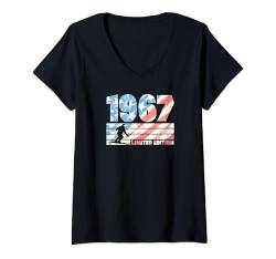 Damen 1967 Geburtsjahr Limited Edition 80er Jahre Stil Skifahren Geburtstag T-Shirt mit V-Ausschnitt von Retro Style Ski Themed Birthday Party Supplies