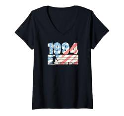 Damen 1994 Geburtsjahr Limited Edition 80er Jahre Stil Skifahren Geburtstag T-Shirt mit V-Ausschnitt von Retro Style Ski Themed Birthday Party Supplies