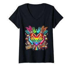 Damen Rhythmen des bunten Regenbogens | Notting Hill Carnival T-Shirt mit V-Ausschnitt von Rhythms Colorful