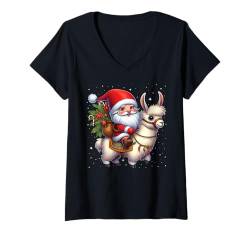 Damen Zwerg reiten Lama, Weihnachten, Schnee, Weihnachten, Jungen, Mädchen, Kinder T-Shirt mit V-Ausschnitt von Riding with Gnome