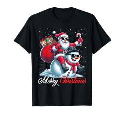 Frohe Weihnachten Weihnachtsmann Reiten Schneemann Jungen Mädchen T-Shirt von Riding with Santa Merry Christmas