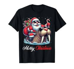 Frohe Weihnachten Weihnachtsmann Reiten Walross Jungen Mädchen T-Shirt von Riding with Santa Merry Christmas