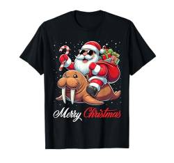 Frohe Weihnachten Weihnachtsmann Reiten Walross Jungen Mädchen T-Shirt von Riding with Santa Merry Christmas