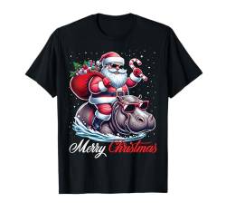 Frohe Weihnachten Weihnachtsmann reitet ein Nilpferd Jungen Mädchen T-Shirt von Riding with Santa Merry Christmas