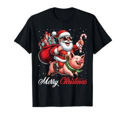 Frohe Weihnachten Weihnachtsmann reitet ein Schwein Jungen Mädchen Kinder T-Shirt von Riding with Santa Merry Christmas