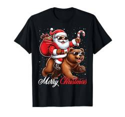 Frohe Weihnachten Weihnachtsmann reitet einen Bär Jungen Mädchen T-Shirt von Riding with Santa Merry Christmas