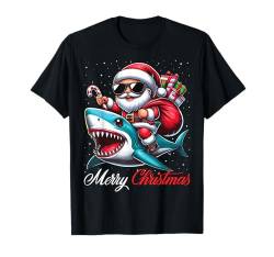 Frohe Weihnachten Weihnachtsmann reitet einen Hai Jungen Mädchen T-Shirt von Riding with Santa Merry Christmas