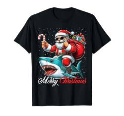 Frohe Weihnachten Weihnachtsmann reitet einen Hai Jungen Mädchen T-Shirt von Riding with Santa Merry Christmas