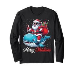 Frohe Weihnachten Weihnachtsmann reitet einen Wal Jungen Mädchen Langarmshirt von Riding with Santa Merry Christmas