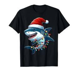 Hai Weihnachtsmannmütze Weihnachtsbeleuchtung Sharkmas Baum Jungen Mädchen T-Shirt von Riding with Santa