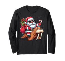 Weihnachtsmann Reiten Walross Weihnachten Schnee Jungen Mädchen Langarmshirt von Riding with Santa