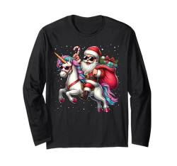 Weihnachtsmann reitet ein Einhorn Weihnachten Schnee Jungen Mädchen Langarmshirt von Riding with Santa