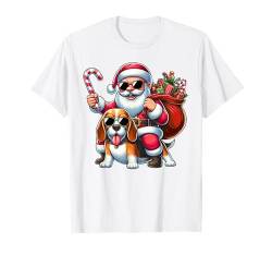 Weihnachtsmann reitet einen Beagle Hund Weihnachten Jungen Mädchen Kinder T-Shirt von Riding with Santa