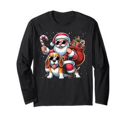 Weihnachtsmann reitet einen Beagle Hund Weihnachten Schnee Jungen Mädchen Langarmshirt von Riding with Santa