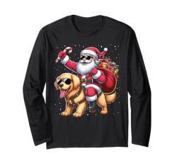 Weihnachtsmann reitet einen Golden Retriever Hund Weihnachten Schnee Langarmshirt von Riding with Santa