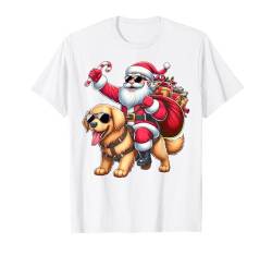 Weihnachtsmann reitet einen Golden Retriever Weihnachten Jungen Mädchen T-Shirt von Riding with Santa