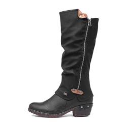 Rieker 93655 Damen Langschaft Stiefel, schwarz (schwarz/schwarz/kastanie/00), 39 von Rieker