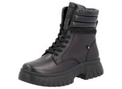 Schnürboots RIEKER EVOLUTION, Damen, Gr. 41, schwarz, Leder, Lederimitat, sportlich, Schuhe, Stiefelette, Plateauboots mit Schaftrandpolsterung von Rieker