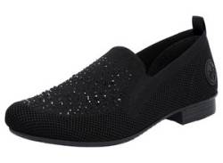 Slipper RIEKER Gr. 42, schwarz, Damen, Textil, Schuhe, Loafer, Business Schuh mit Strass-Steinchen verziert von Rieker