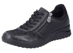 Sneaker RIEKER Gr. 43, schwarz, Damen, Leder, Lederimitat, Schuhe, Freizeitschuh, Halbschuh, Schnürschuh mit loser Soft-Einlage von Rieker