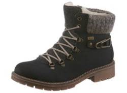 Winterstiefelette RIEKER Gr. 37, grau (nachtblau, grau), Damen, Nubuklederimitat, Textil, kontrastfarbene Details, Schuhe, Winterboots, Schnürboots mit Strickrand und Rieker-TEX, Topseller von Rieker