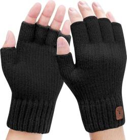 Riisoyu Winter Thermisch Fingerlose Handschuhe, Herren Strick Half Finger Winterhandschuhe Fingerhandschuhe Warme Dehnbare Strickhandschuhe für Alltag Freizeit für Männer Frauen von Riisoyu